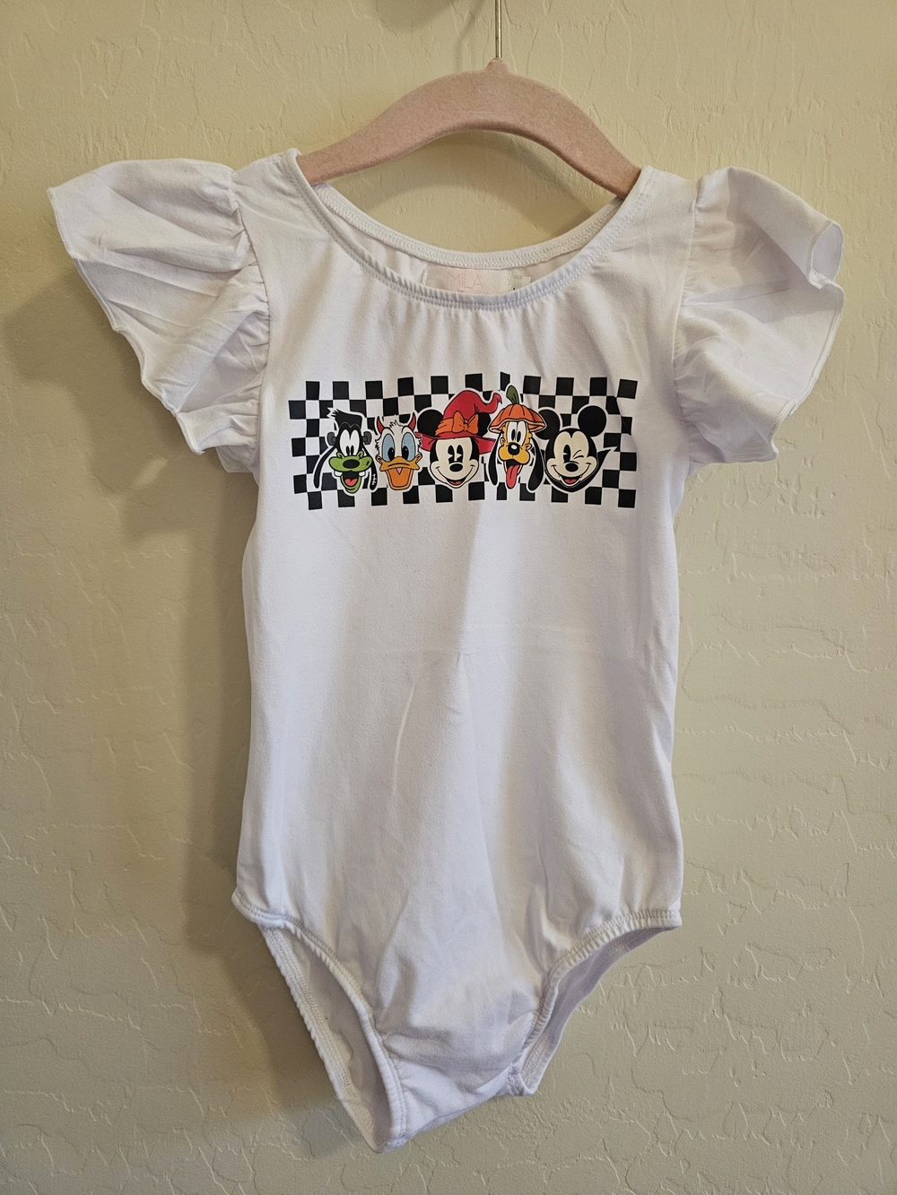 Halloween Girls Disney Check White Leotard 4T